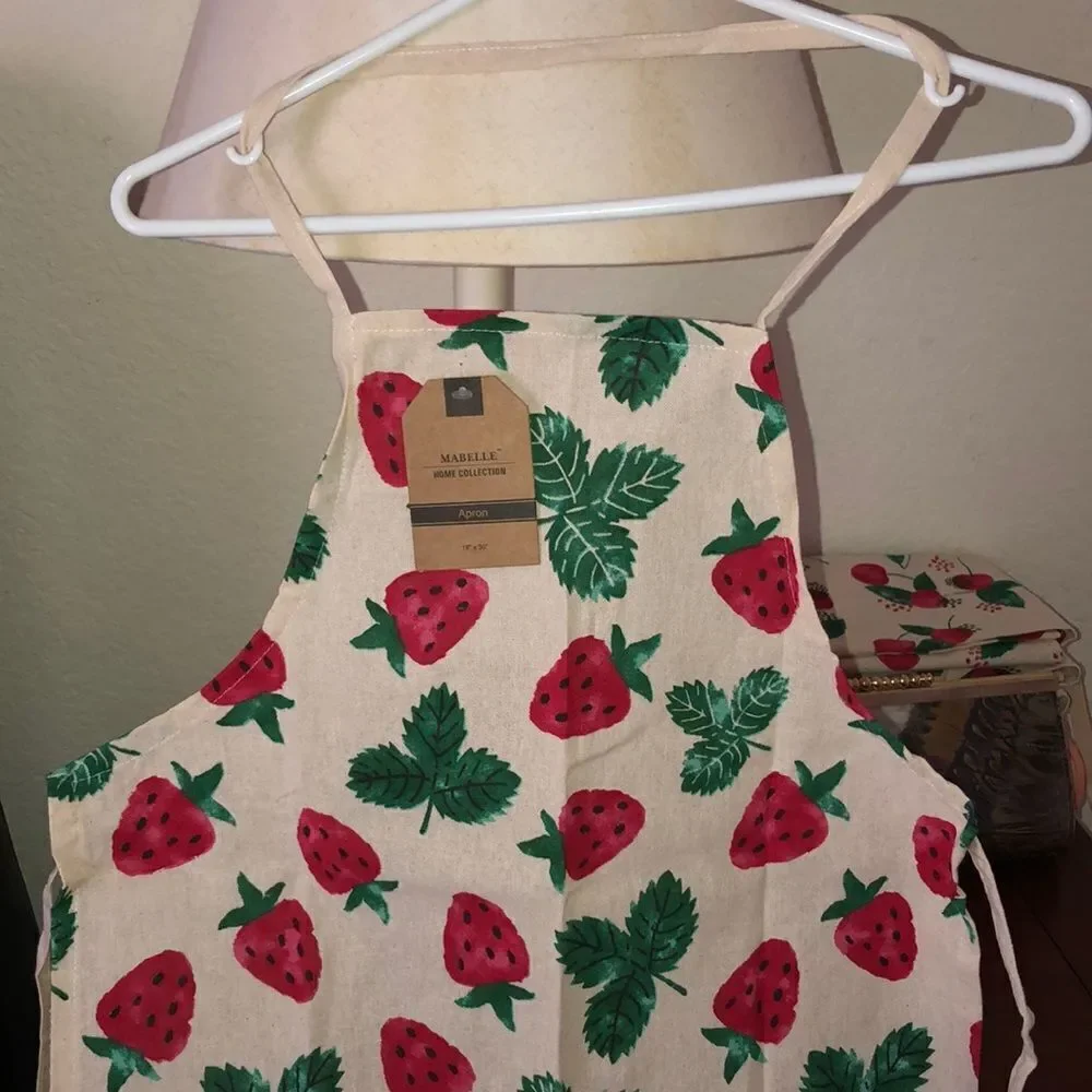 Mabelle Home Collection Strawberry Print Cotton Apron